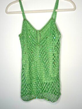 Vintage Eitie Green Crochet Sequin Cami Top 100% Rayon - Size XS/S